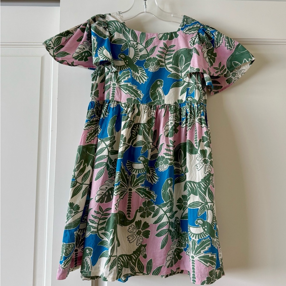 Boden Kids Flutter Sleeve Dress in Pink, Blue, and Green